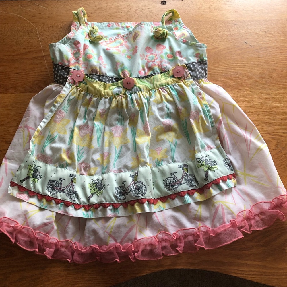Matilda Jane Hello Lovely In The Meadow Knot Top Bicycle Floral Apron Size 6 GUC